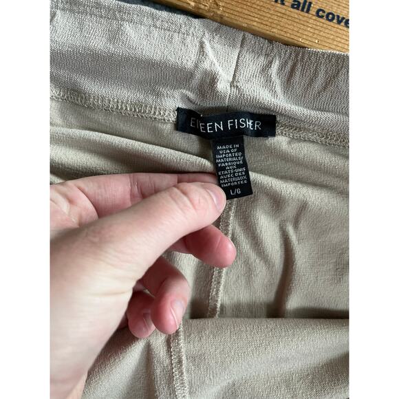 Eileen Fisher Pnnts Large Cropped Straight Leg Pull On Stretch Beige Cream Comfy - Picture 3 of 11
